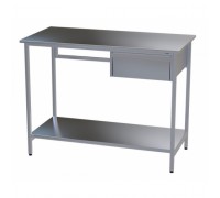 Стол медицинский инструментальный из нержавеющей стали Э-1180/590/1-ПЯП с одним подвесным ящиком и полкой