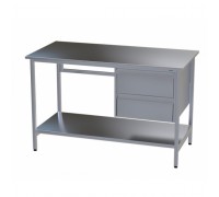 Стол медицинский инструментальный из нержавеющей стали Э-1180/590-ПЯП2 с двумя подвесными ящиками и полкой